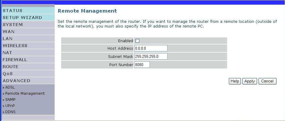 4 - Configuring the SAGEM F@st 1500 ADSL router 4.11.2 Remote Management By default, management access is only available to users on your local network.
