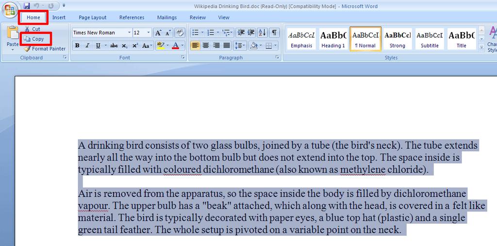 Copying and Pasting Text Add the text shown at the right and space the cursor