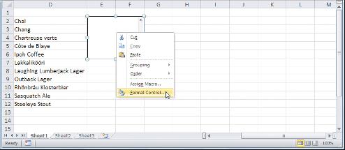 Chapter : Making Excel More Efficient 5 3 6 4 Populate a List Control with Values Add the list items in a vertical or horizontal range on the worksheet. Right-click the list box or combo box control.
