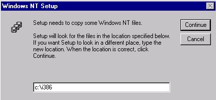 Note The necessary files are located in the directory c:\i386 if they were previously copied there (refer to the Note in Chapter 0). 12. Enter the path.