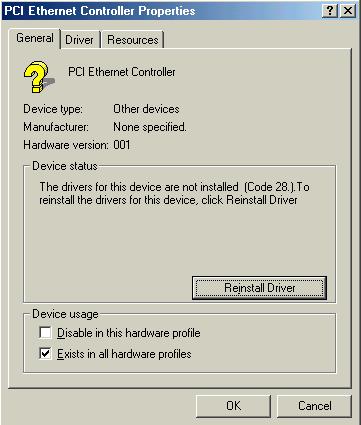 10/01 Installation of the Drivers Using MS Windows Millennium Edition 4. Select the Reinstall Driver button. 5. Confirm the subsequent window by clicking on Next. The driver is located and set up. 6.