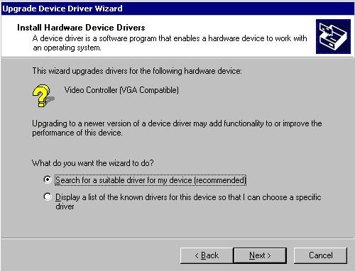 10/01 Installation of the Drivers Using MS Windows 2000 4. Specify how the driver should be installed.