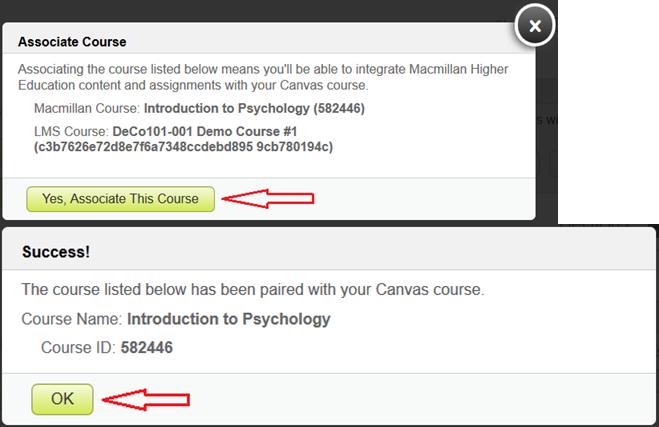 On the Choose Course page carefully review the list of courses shown and select the LaunchPad course that you wish to pair with your Canvas course by clicking the