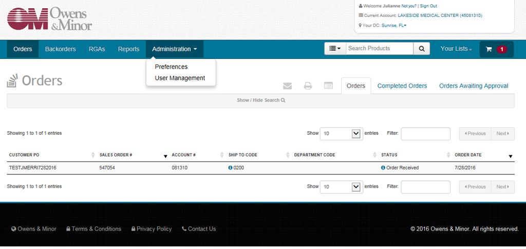 User Preferences: Administration Under Administration you can view and make changes to your