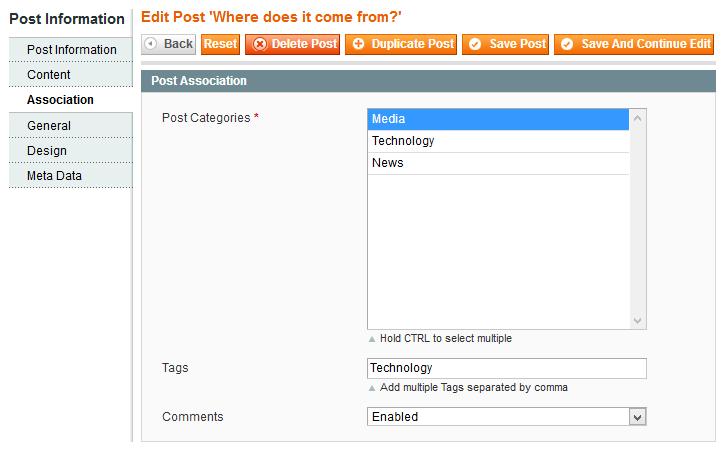 3.3 Association Post Categories: To assign post categories. Hold CTRL to select multiple.