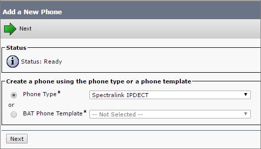 Adding DECT Handsets to CUCM Database This section describes how to add the individual Spectralink DECT Handsets to the Cisco Unified Communications Manager.