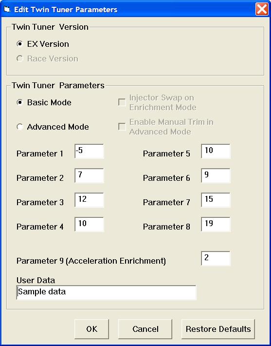 can be converted to the EX version format by clicking on the EX Version option button. Some functions and edits outside the allowed table areas are then restricted.