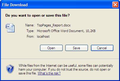 4. Select a file format, for example Microsoft Word 2007. 5. Open or save the report. 6. If you decide to save the report, you can store the report in a local folder. 7.