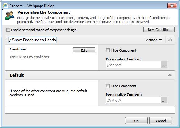 5. In the toolbar, click the Personalize Component button to open the Personalize the Component dialog box. 6.