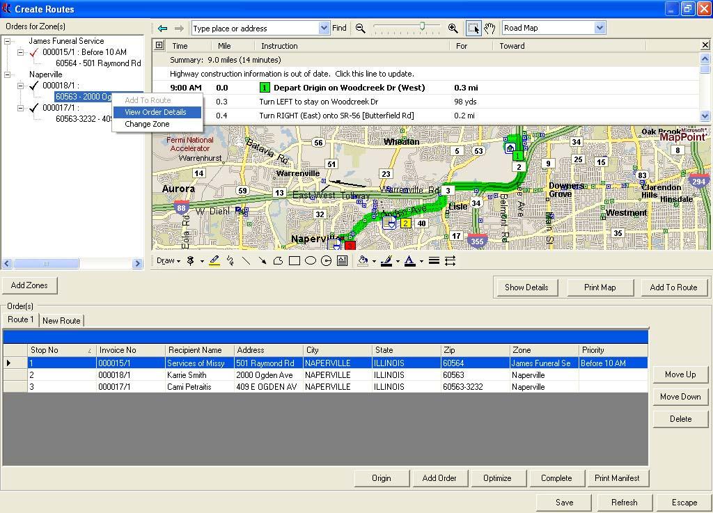 Creating Delivery Routes 14 17 Figure 14-11: Accessing Order Details The program displays general