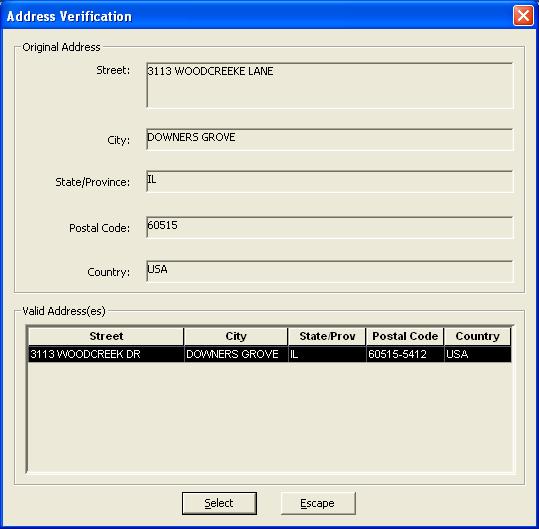 Address Verification 14 3 Figure 14-1: Address Verification NOTE In the example above, click Select to select the highlighted address.