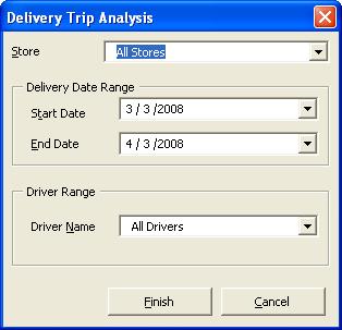 Delivery Reports 14 57 Generating the Delivery Trip Analysis Report To generate the Delivery Trip Analysis report: 1 On the Reports menu, click Delivery Trip Analysis Report.