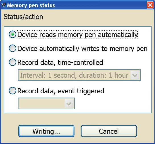 Menu bar 2.5.3 Changing the status The status determines how the memory pen is to be used when it is inserted into the device. The selectable status varies depending on the module.
