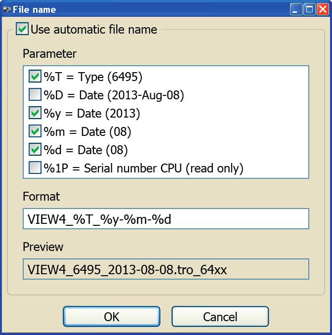 3 Generating automatic file names If required, the file name can be automatically generated on saving the latest version of a TROVIS-VIEW document.