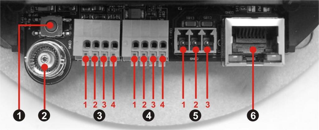1.4 Connectors The diagram below shows the IP Camera s reset button and various connectors. Definition for each connector will be given as follows. No.