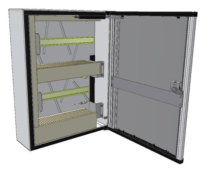 Cabinet Distributed W440 H570 5101016-00A Compact and light cabinet without panel, with two rows of modules. Intended for distributed centrals in the marine market.