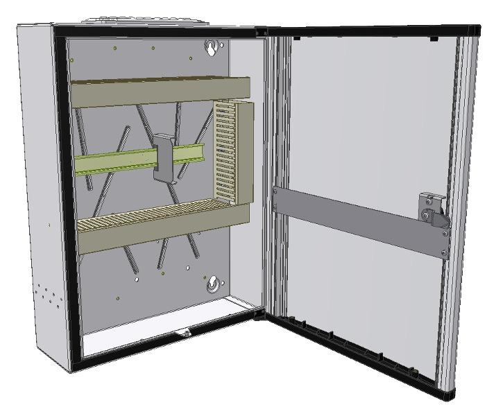Cabinet Distributed Ind 5100177-00A Compact and light cabinet without panel, with one row of modules. Intended for distributed centrals in the industrial market.
