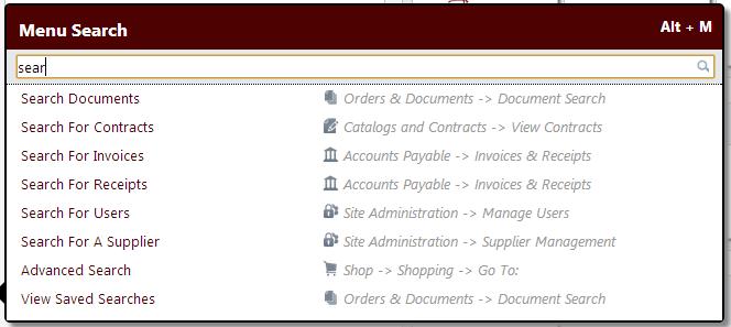 Menu Search Back to Table of Contents Menu Search is used to find the function you need in AggieBuy.
