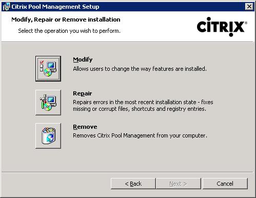 The Welcome to the Citrix Pool Mangement Setup Wizard dialog appears.