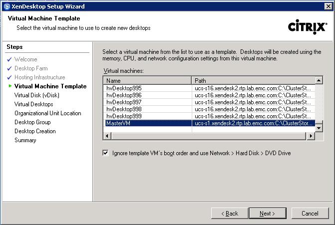4 On the Virtual Machine Template page, select the virtual machine that you want to use as a template
