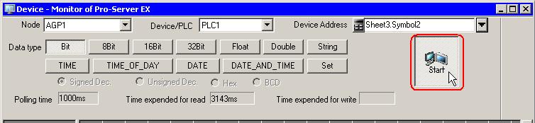 Device values are displayed according to the screen size with the specified device address (symbol) at the top.