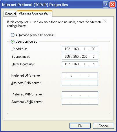 6. When selecting Obtain DNS server address automatically, an alternate configuration can be set.