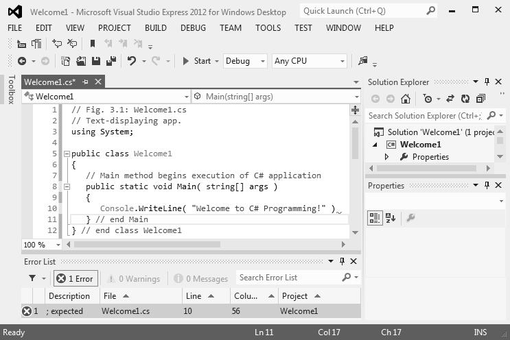 3.3 Creating a Simple App in Visual Studio 57 Fig. 3.8 Executing the app shown in Fig. 3.1. this section. [Note: The console window normally has a black background and white text.