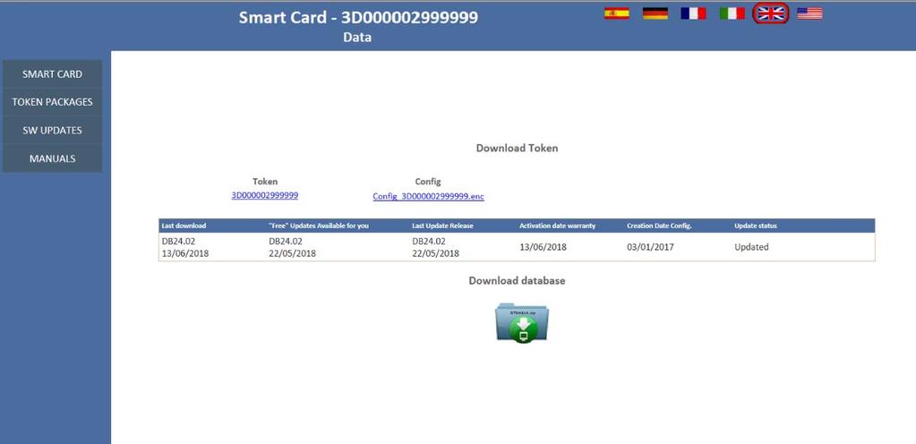 Click on 3D000002999999, downloading in this way the token that gives the right to use the data bank version purchased.