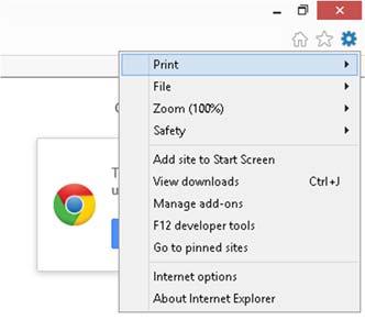 1.2 If you have Internet Explorer Select the Settings menu.