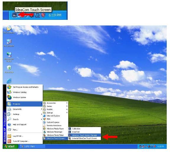 6-3-1. Gesture Setup example for WinXP 1. Open <IdeaCom Touch Screen Manager> utility.