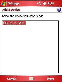 6. Go to the COM ports panel to tap New Outgoing Port, choose HOLUX_M-1200 device and tap Next. 7.