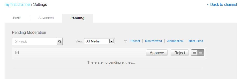 Creating and Managing a Channel On the Pending tab, click a media thumbnail t review pending cntent. The media page pens.