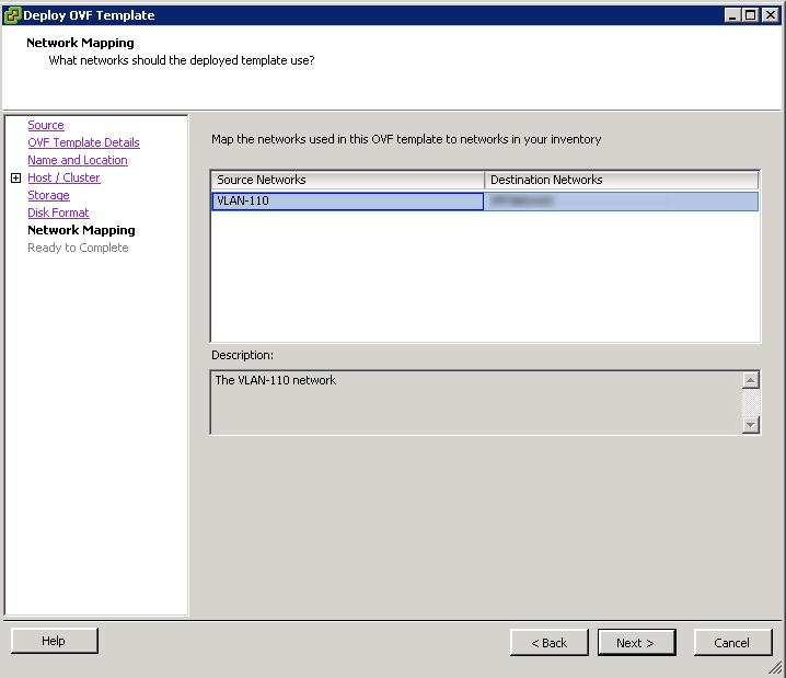 Select the Destination Network for the virtual machine