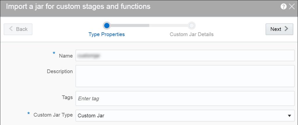 Chapter 1 Custom Stage Type 3. On the Custom Jar Details page, click Upload file, select the jar file that you want to import into the application, and then click Save.