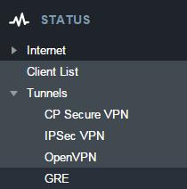 Revoke Hotspot Clients. TUNNELS CP SECURE VPN Displays status of your CP Secure VPN Tunnels.