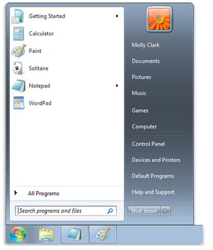Click All Programs to display a full list of programs Right Pane The Right Pane allows access to commonly used folders, computer settings, and features.