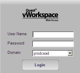Login to vworkspace by entering your User ID in the User Name: field, entering your Password in the