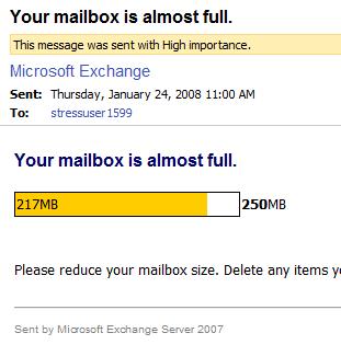 e. >90% or 225MB), mailbox space usage information textbox will appear on top of the left