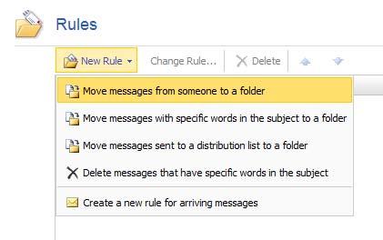 6.3. RULES In OWA, user can create rules to act automatically on new messages you receive that meet certain conditions. 1. To create rules, click [Options] on the top right hand corner. 2.