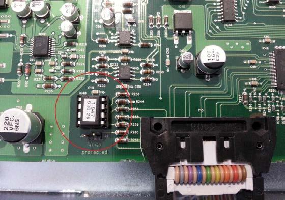12) Locate the EDID chip (IC48) on each Vistonics Control board (the board mounted behind each TFT screen) check the version of this and replace if necessary with the new devices supplied in the