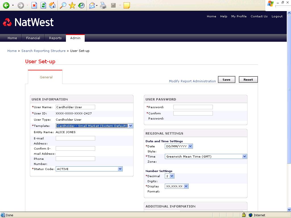 Set-up Tasks User Set-up 1. Select Admin > Users > New User Set-up. The Search Reporting Structure screen opens.
