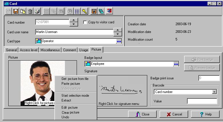 Extracting Part of an Image If you have incorporated a large image but you need only part of it, you can select and extract the part that you want to assign to the card (picture, signature).