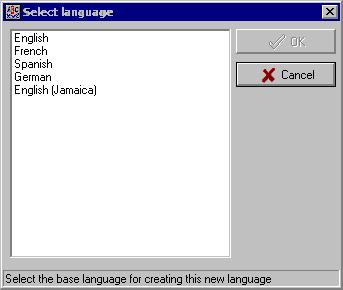 To translate the software language: 2 From the available Language list, select the new language, then click the New button. The system displays again the Select language window.