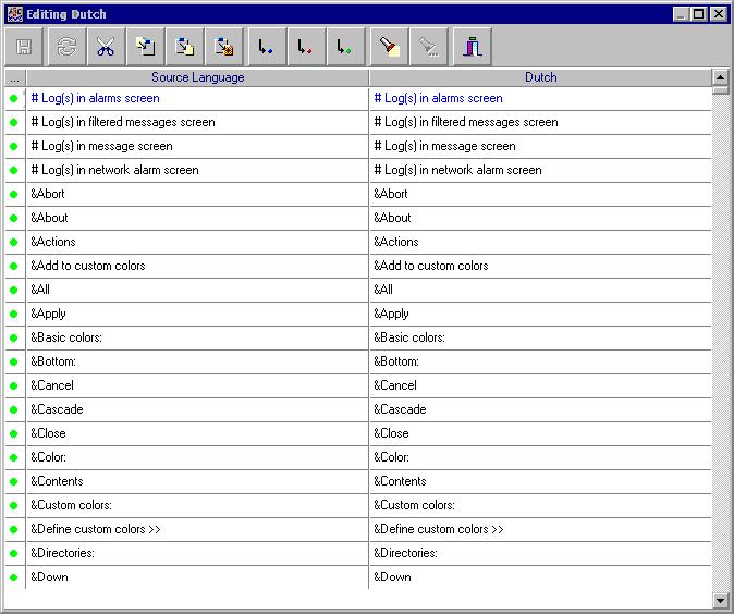 4 In the Vocabulary Editor window, click the Edit button to start translating the software vocabulary. The system displays the dictionary database.