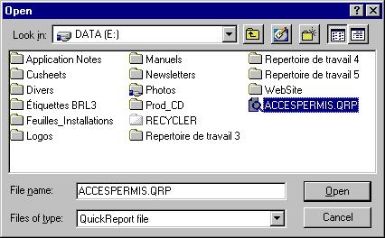 2 Click the button to open a report. The system displays the Open window: 3 By default, when a report is saved in a QRP format, the system automatically saves it in My Documents folder.