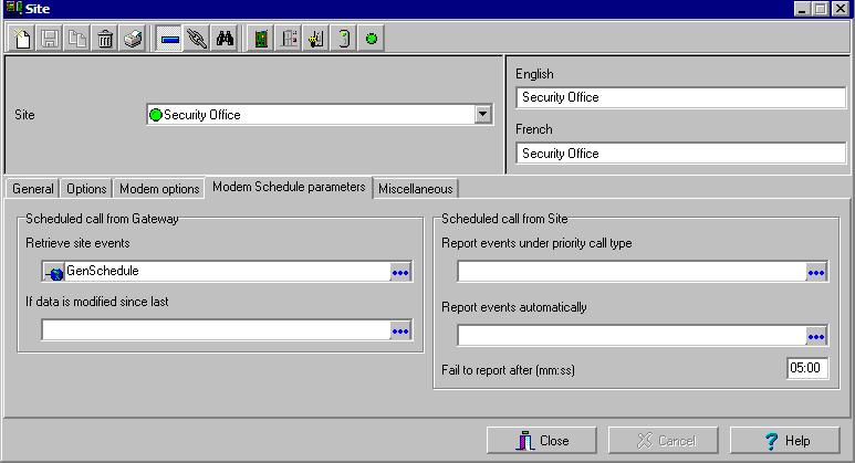 6 Once all modem options have been set, click on the Schedule parameters tab.