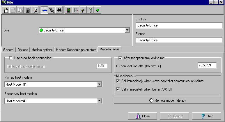 9 Click on the Miscellaneous tab to set how modems handle site incoming and outgoing calls.