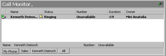 Each row in the Call Monitor view is an item that contains information about one call, or one party in a call.