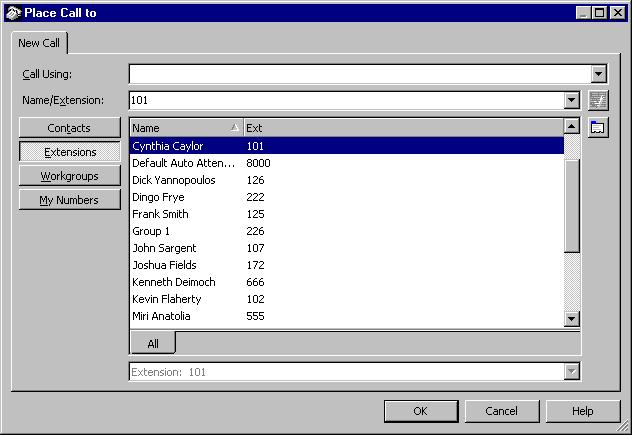 Placing a call by using the Place Call To dialog box 1. Choose File > New > Call. The Place Call To dialog box opens. 2.