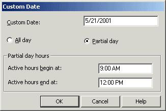 To have the call rule activate on a daily or weekly basis 1. Click Custom Hours. The Custom Hours dialog box opens. 2. Check the days for which you want to set custom hours. 3.